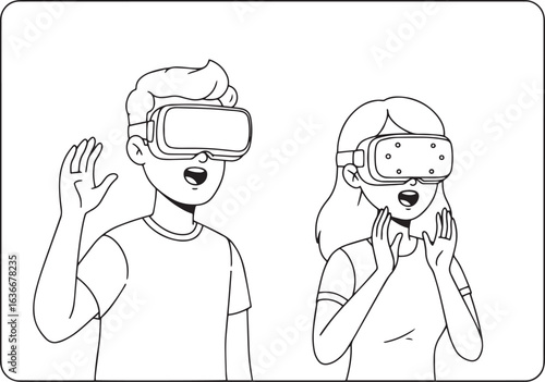 Couple experiences immersive virtual reality world with excited