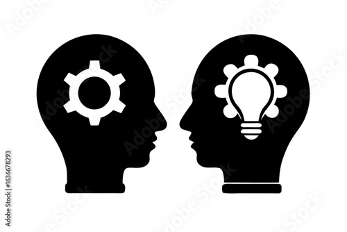 Conceptual vector illustration of a human head with a bright lamp, signifying an innovative idea or thinking