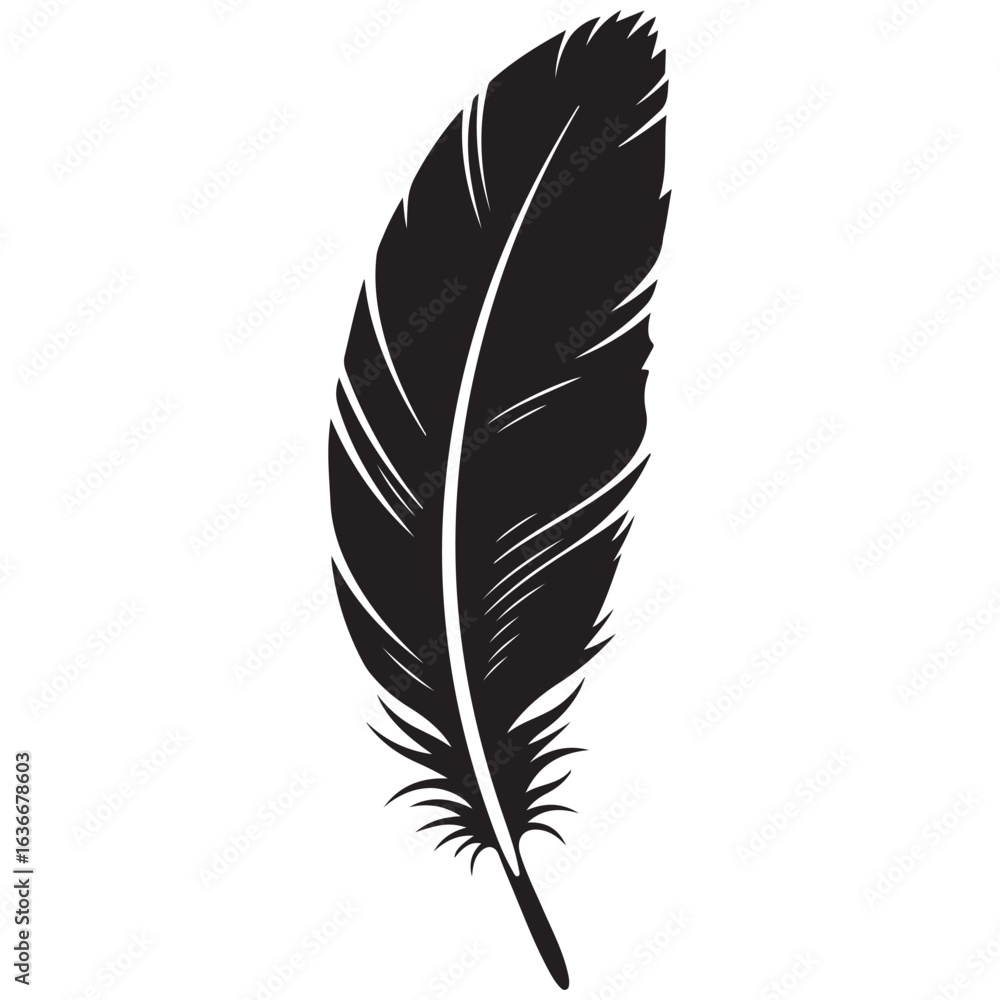 Fototapeta premium Monochrome Depiction of a Bird Feather Silhouette Elegant and Simple A Symbol of Writing Spirituality and Freedom