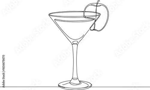 Minimalist outline art depicting an apple martini with a fresh g