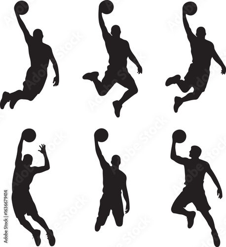 Black Silhouette of Slam Dunk Basketball Action