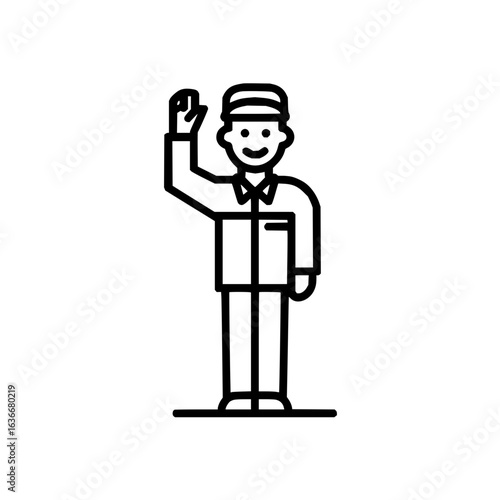 Bellhop waving vector art illustration hospitality service hotel staff icon design graphic image for download