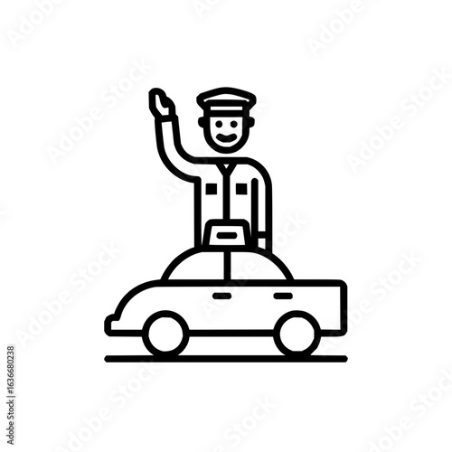 Taxi driver waving hand vector illustration for transportation service and ride sharing app icon design 100