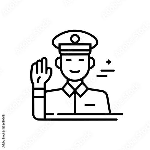 Line art of a police officer raising his hand vector illustration profession job uniform law enforcement 100 char