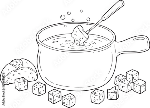 Delightful Cheese Fondue Sketch, A Culinary Tradition Illustrate
