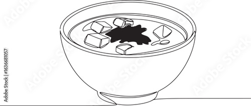 Minimalist miso soup drawing: a single continuous line art style