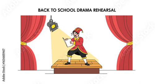 Actor In Costume Struggling With Lines On Stage During Drama Rehearsal