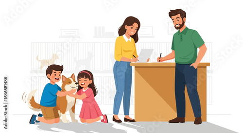 Adopting A Pet Family Signing Papers At Animal Shelter Giving Love