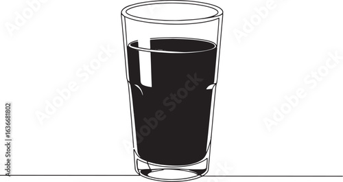 Minimalist graphic of tall glass filled with dark liquid and con