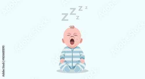 Adorable Baby Yawning Drowsiness Expressing Fatigue And Sleepy Mood Cartoon Vector
