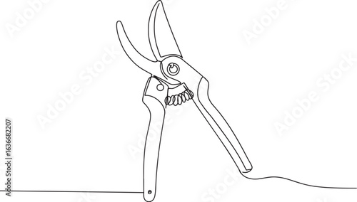 Elegant single continuous line drawing of pruning shears gardeni