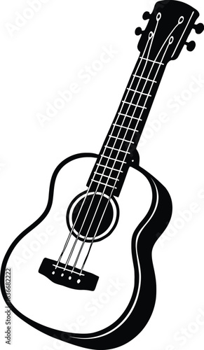 Black and White Vector Icon of an Acoustic Guitar on a Stand