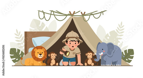 Adventure Awaits Little Explorer At Home Camp With Stuffed Animal Friends