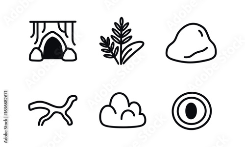 Jungle Cave Outline Icons