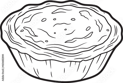 Simple black and white line drawing of a Portuguese custard tart