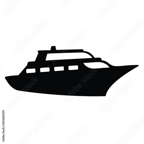 Black silhouette vector illustration of a luxury yacht or cruise ship, perfect for travel, vacation, transportation, and maritime design projects.