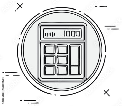 Hand drawn calculator icon in a decorative circle, perfect for financial planning and business calculations.