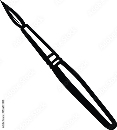 Black and White Vector Icon of a Thin, Pointed Paintbrush