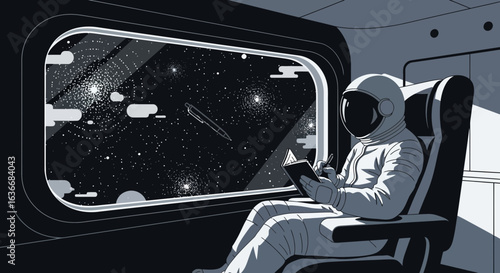 An astronaut's journal, a moment of reflection amidst the cosmos, writing down experiences in the vast expanse of space travel