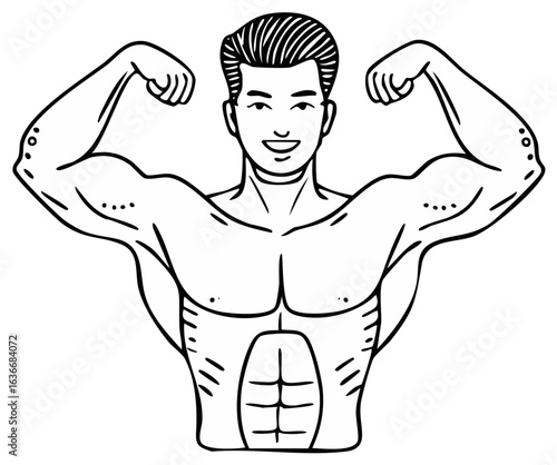 Strong man flexing his biceps, showing muscles in cartoon style
