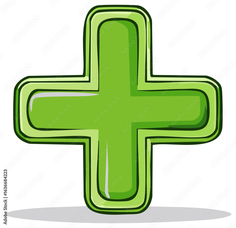 Fototapeta premium Cartoon green medical cross graphic element