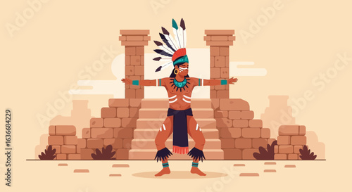 Ancient Civilization Celebration Featuring Tribal Dancer and Archaeological Background