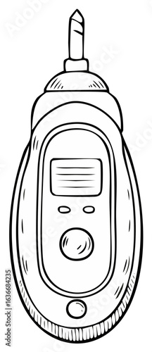 Handheld electronic device with digital screen and buttons for testing or measuring