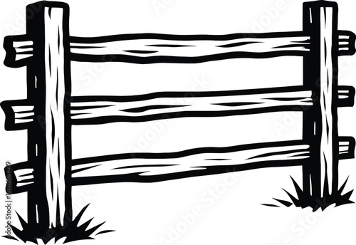Black and White Vector Icon of a Split Rail Fence