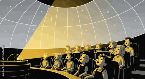 Animated Children Observing Night Stars in Planetarium Education and Learning Experience