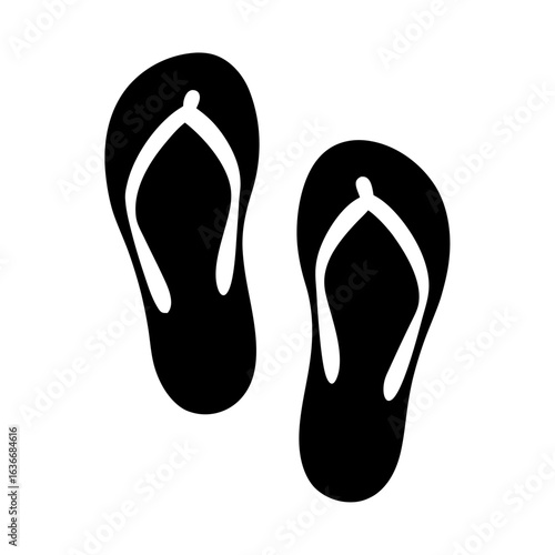 Black and White Illustration of Two Flip Flops Isolated on White Background