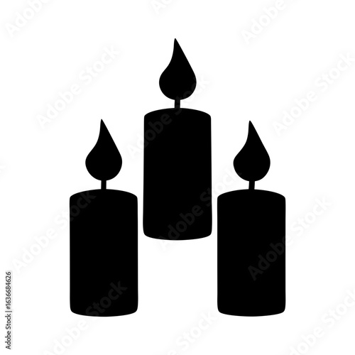 Three candles with flames depicted in a simple and elegant black silhouette