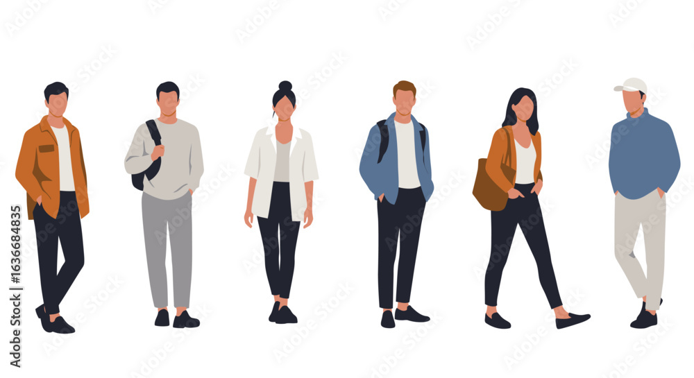 Obraz premium fashionable people in various standing and walking poses
