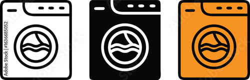 Laundry Washing Machine Icon Set Black White Color Outline Silhouette Vector Illustration