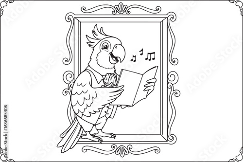 Whimsical Parrot Serenading from an Ornate Frame: A Charming Lin