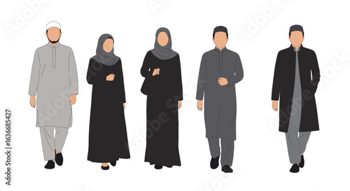 Muslim people in various standing and walking pose