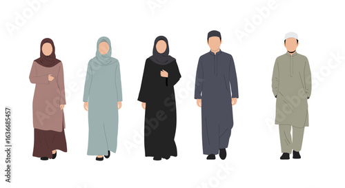 Muslim people in various standing and walking pose