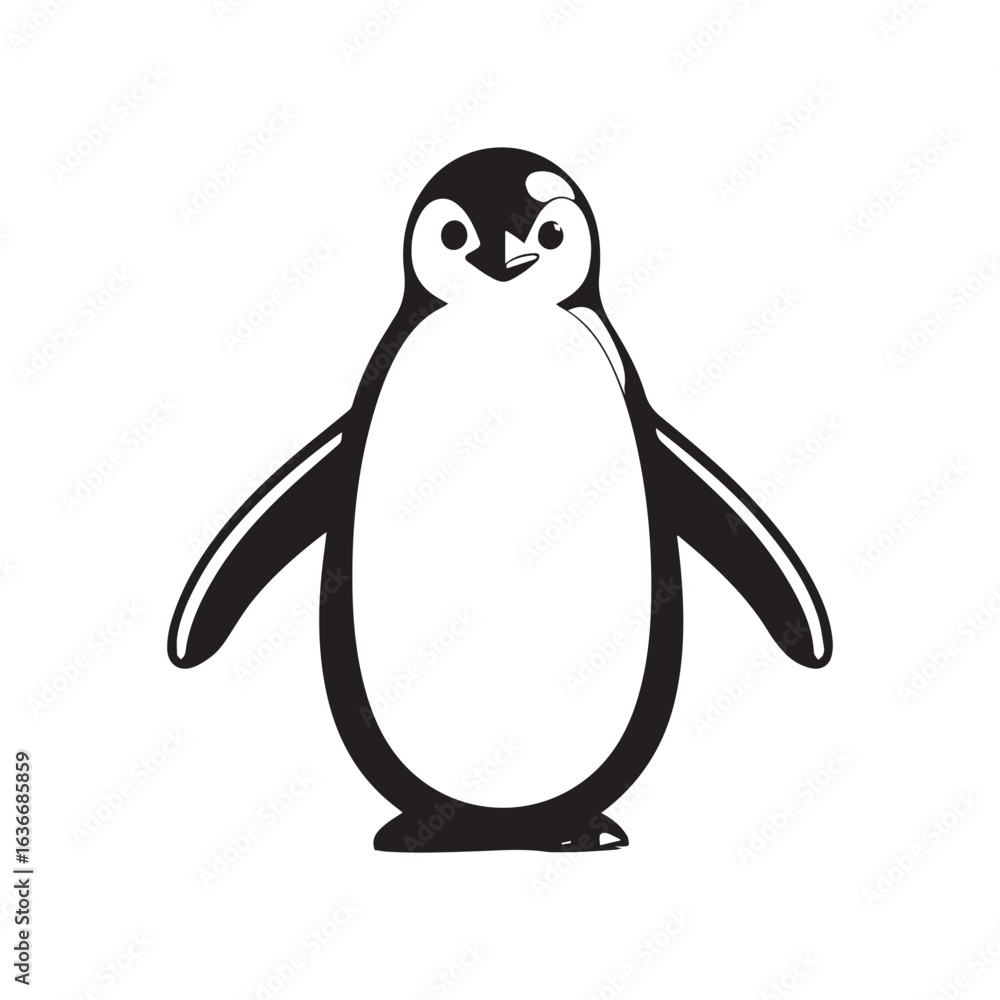 Fototapeta premium Vector art of cute penguin isolated on white background, a simple black and white vector illustration of a cartoon character for wildlife and nature themes