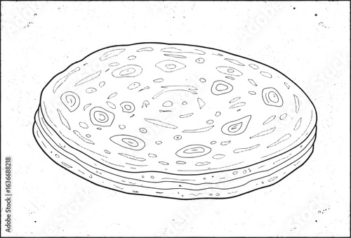Detailed Coloring Page of Paratha with Ornamental Paisley Backgr