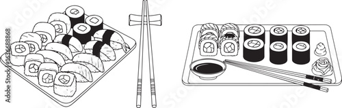 Sushi illustration, vector design element on white background