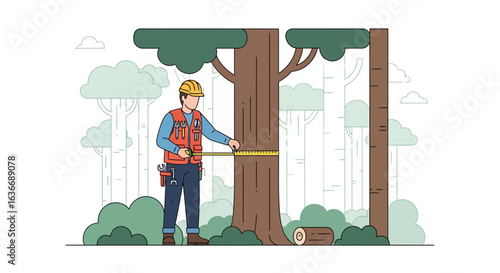 Arborist Measures Tree Girth In Forest Illustration Vector Style Concept