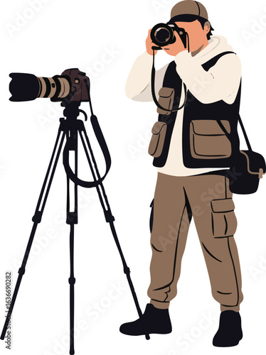 Photographer Capturing Moment with Professional Camera Equipment