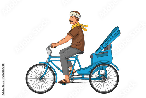 Traditional Cycle Rickshaw with Driver in Cultural Attire