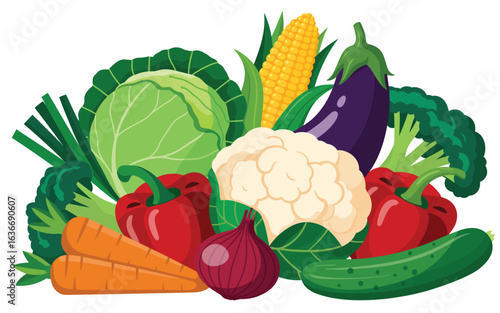 Vibrant assortment of fresh healthy vegetables in a colorful display