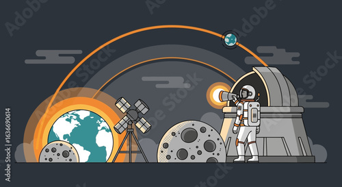 Astronaut's Cosmic Journey Exploring Space Elements and Discovering the Universe