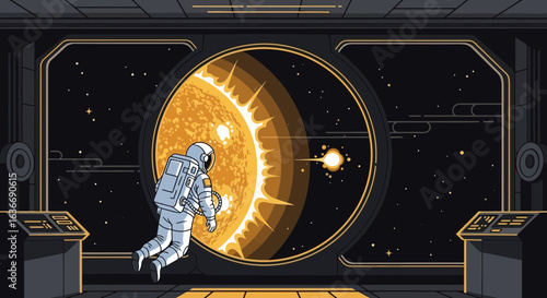 Astronaut's Gaze Captivated By The Celestial Fireball A Vision Of Cosmic Exploration