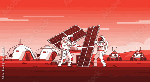 Astronauts Installing Solar Panels On Mars Preparing for Future Exploration