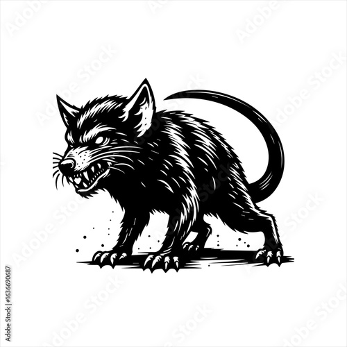 Aggressive wolf snarling fiercely