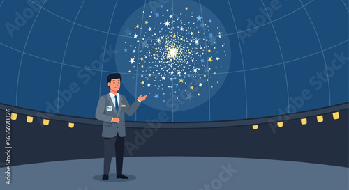 Astronomical Presentation Man Explaining Constellations in Planetarium Theater
