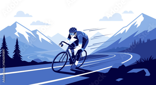 Athlete Cyclist Rides The Winding Road In An Impressive Mountain Landscape