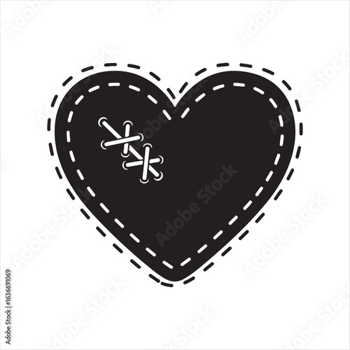 Black stitched heart with white lacing vector